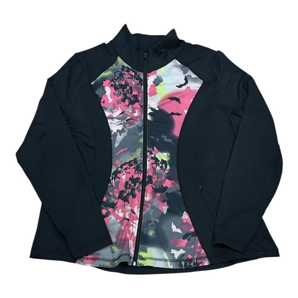ACX Active Jacket Womens 3X Black Floral Full Zip Athletic Track Thumbholes